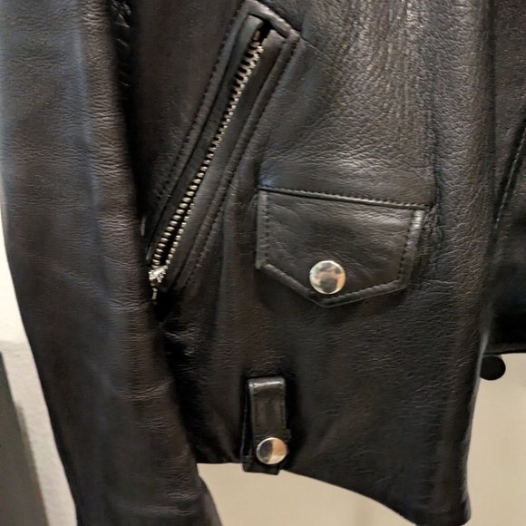 $2000 Acne Studios Mape Black Leather Jacket w/Brown Shearling Collar DE34 - Picture 2 of 10